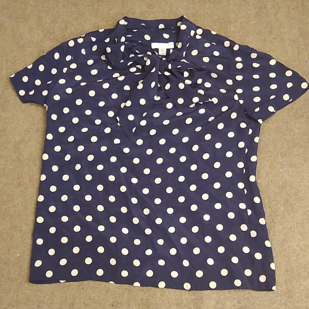 J. Crew Silk Dot Bow Tie Secretary Blouse Tee